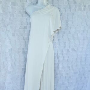 Zen Knits Size Medium Ivory one shoulder Jumpsuit Resort Wear Viscose Soft Cozy